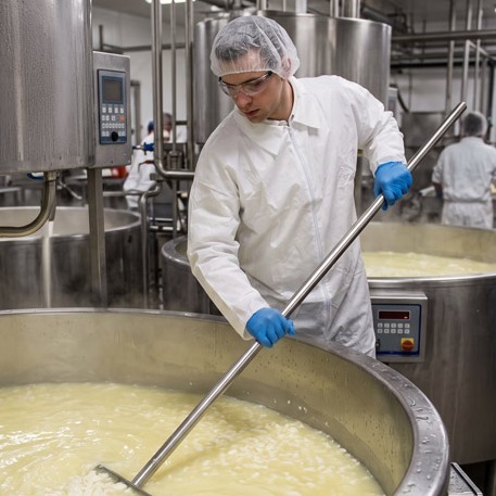 dairy plant worker mixing product