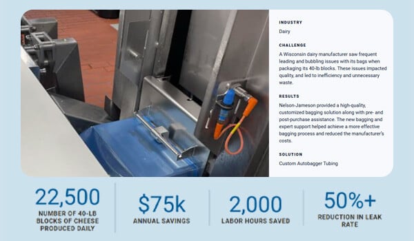 Nelson-Jameson Improves Cheesemaker’s Quality, Efficiency with Custom Autobagger Tubing