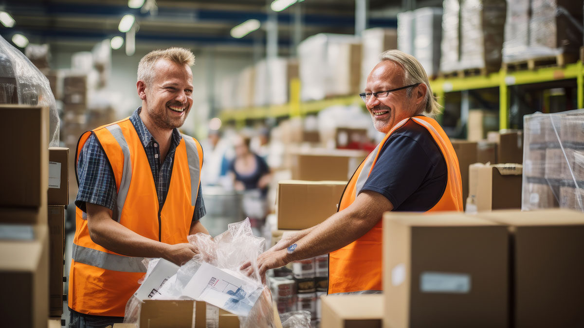 PPE-warehouse-workers-unpacking-pallets